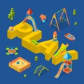 Vector isometric playground objects around word play concept illustration