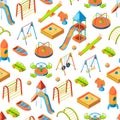 Vector isometric playground objects background or pattern illustration