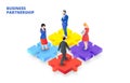 Vector isometric puzzle with people. Business partnership concept Royalty Free Stock Photo