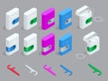 Vector isometric quality dental floss set and Toothpick with different color.