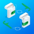 Vector isometric quality dental floss set and Toothpick with different color.