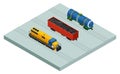 Vector isometric railroad cargo trains and cars