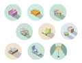 Vector isometric set of modern living room furniture, home constructor. Royalty Free Stock Photo