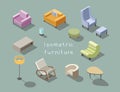 Vector isometric set of modern living room furniture, home constructor.