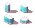 Vector isometric set office buildings with realistic shadows. High Quality City Elements for Map. Low poly town.