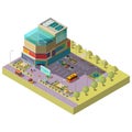 Vector isometric shopping center with parking area Royalty Free Stock Photo