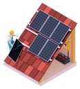 Vector isometric solar panel installation