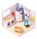 Vector isometric technician on water heater or boiler installation Royalty Free Stock Photo