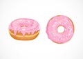 Vector isometric and top view Donuts set icons with pink glaze, sugar hearts. Royalty Free Stock Photo