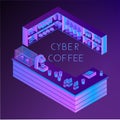 Vector isometric ultra violet cyber coffee house counter