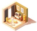 Vector isometric vintage living room interior illustration