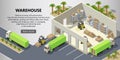 Vector isometric warehouse, delivery service