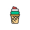 Vector Italian ice cream, gelato flat color line icon.