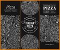 Vector Italian pizza banner set. Hand drawn vintage illustrations on chalk board. Italian Food design template. Can be use for