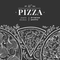 Vector Italian pizza banner template. Hand drawn vintage illustration on chalk board. Italian food design. Can be use for menu,