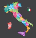 Vector Italy provinces map colored by regions. All layers detachable and labeled.