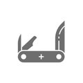 Vector jackknife, pocket knife, multitools grey icon.