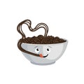 Vector Jajangmyeon Cartoon Bowl Eating Noodles, Black Bean Noodles Isolated with Happy Face.