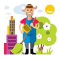 Vector Janitor. Flat style colorful Cartoon illustration.