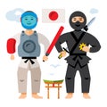 Vector Japan Sport People. Flat style colorful Cartoon illustration