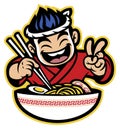 Japanese cartoon chef eating the ramen