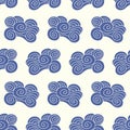 Vector Japanese, Chinese blue ocean waves, clouds seamless pattern