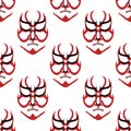 Vector Japanese drama Kabuki face seamless pattern background. Red and black theatre masks on white backdrop. Hand drawn