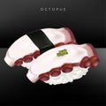 Vector Japanese Fine Dining or Sushi Bar Restaurant Realistic Octopus or Tako Sushi