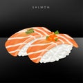 Vector Japanese Fine Dining or Sushi Bar Restaurant Realistic Salmon Sushi Royalty Free Stock Photo