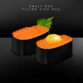 Vector Japanese Fine Dining or Sushi Bar Restaurant Realistic Smelt or Flying Fish Roe Sushi Royalty Free Stock Photo