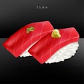Vector Japanese Fine Dining or Sushi Bar Restaurant Realistic Tuna or Toro Sushi