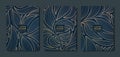 Vector japanese leaves art deco patterns. Floral golden elements template in vintage style. Luxury black line covers