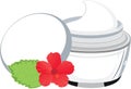 Vector jar with cream, hibiscus and leaf Royalty Free Stock Photo