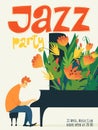 Vector jazz advertise poster or invitation for jazz party template.