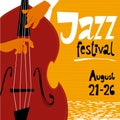 Vector jazz festival poster with double bass musicion. Jazz concert poster.