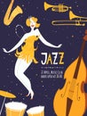 Vector jazz poster with cute dancing girl