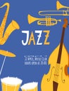 Vector jazz poster with musical instruments and text Royalty Free Stock Photo