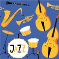 Vector jazz seamless pattern with musical instruments