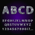 Vector jewelry diamond alphabet. Silver sparkle, rhinestone alphabet letters numbers and signs currency.