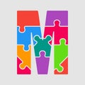 Vector jigsaw color shape puzzle piece letter - M. Royalty Free Stock Photo