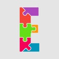 Vector jigsaw font colour puzzle piece letter - E. Royalty Free Stock Photo