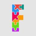 Vector jigsaw font colour puzzle piece letter - F. Royalty Free Stock Photo