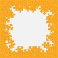 Vector jigsaw puzzle orange pieces frame, banner.