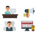 Vector job search icon set computer office concept human recruitment employment work meeting manager Royalty Free Stock Photo