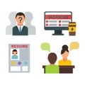 Vector job search icon set computer office concept human recruitment employment work meeting manager Royalty Free Stock Photo