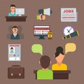 Vector job search icon set computer office concept human recruitment employment work meeting manager Royalty Free Stock Photo