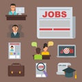 Vector job search icon set computer office concept human recruitment employment work meeting manager Royalty Free Stock Photo