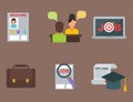 Vector job search icon set computer office concept human recruitment employment work meeting manager Royalty Free Stock Photo