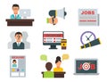 Vector job search icon set computer office concept human recruitment employment work meeting manager Royalty Free Stock Photo