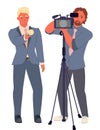 Vector journalist and cameraman creating TV broadcast illustration
